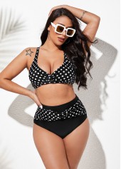Twist Front Polka Dot Spaghetti Strap Bikini Set