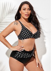 Twist Front Polka Dot Spaghetti Strap Bikini Set