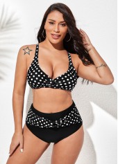 Twist Front Polka Dot Spaghetti Strap Bikini Set