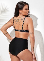 Twist Front Polka Dot Spaghetti Strap Bikini Set