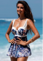 Marine Creature Print Wide Strap One Piece Swimdress