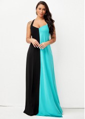 Spaghetti Strap Color Block Maxi Dress