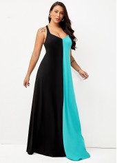 Spaghetti Strap Color Block Maxi Dress
