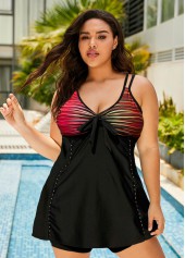 Printed Bowknot Double Straps Plus Size Tankini Set 