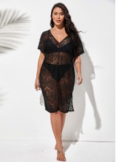 Side Slit V Neck Black Cover Up