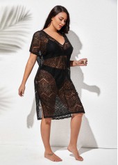 Side Slit V Neck Black Cover Up