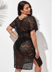 Side Slit V Neck Black Cover Up