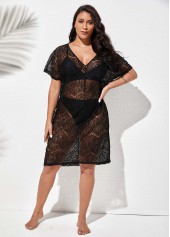 Side Slit V Neck Black Cover Up