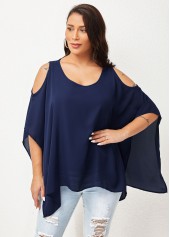 Ruffle Sleeve Cold Shoulder Chiffon T Shirt