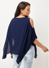Ruffle Sleeve Cold Shoulder Chiffon T Shirt