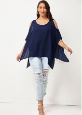 Ruffle Sleeve Cold Shoulder Chiffon T Shirt