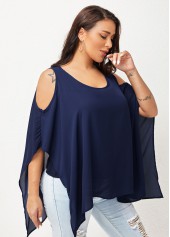 Ruffle Sleeve Cold Shoulder Chiffon T Shirt
