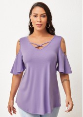 Half Sleeve Cross Strap Cold Shoulder T Shirt