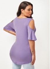 Half Sleeve Cross Strap Cold Shoulder T Shirt