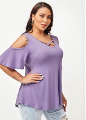 Half Sleeve Cross Strap Cold Shoulder T Shirt