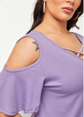 Half Sleeve Cross Strap Cold Shoulder T Shirt
