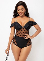 Stringy Selvedge Mesh Stitching Polka Dot One Piece Swimwear