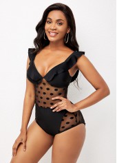 Stringy Selvedge Mesh Stitching Polka Dot One Piece Swimwear