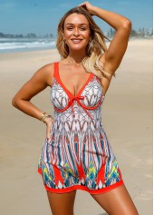 Bowknot Wide Strap Printed Swimdress and Shorts