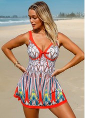 Bowknot Wide Strap Printed Swimdress and Shorts