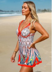 Bowknot Wide Strap Printed Swimdress and Shorts