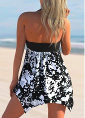 Halter Printed Asymmetric Hem Swimdress and Panty