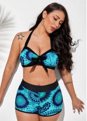 Halter Tribal Print High Waisted Tie Front Bikini Set 