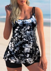 Texture Print Double Straps Tankini Set