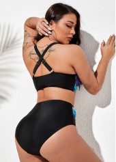 Tribal Print Front Cross High Waisted Bikini Set