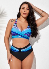 Tribal Print Front Cross High Waisted Bikini Set