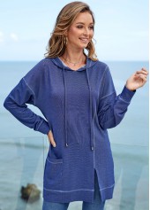 Long Sleeve Pocket Drawstring Detail Solid Hoodie