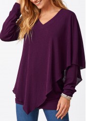 Long Sleeve Asymmetric Hem V Neck T Shirt