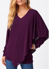 Long Sleeve Asymmetric Hem V Neck T Shirt