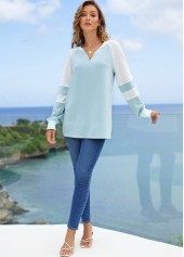 Contrast Long Sleeve Split Neck Sweatshirt