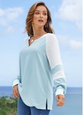 Contrast Long Sleeve Split Neck Sweatshirt