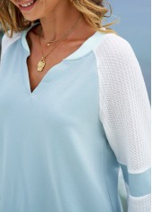 Contrast Long Sleeve Split Neck Sweatshirt