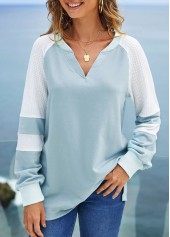 Contrast Long Sleeve Split Neck Sweatshirt