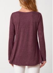 Dark Reddish Purple Lace Patchwork Long Sleeve T Shirt