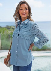 Lace Stitching Plus Size Faux Denim Blouse