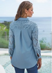 Lace Stitching Plus Size Faux Denim Blouse