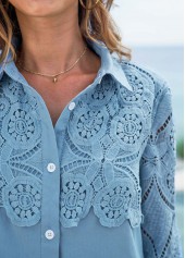 Lace Stitching Plus Size Faux Denim Blouse
