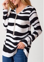 Tassel V Neck Striped Long Sleeve Blouse
