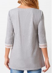Three Quarters Sleeve Lace Patchwork Round Neck T Shirt