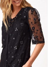 Lace Stitching Tie Front T Shirt