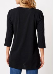 Chevron Print 3/4 Sleeve Round Neck T Shirt