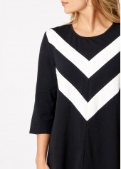 Chevron Print 3/4 Sleeve Round Neck T Shirt