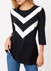 Chevron Print 3/4 Sleeve Round Neck T Shirt
