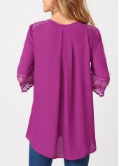 Crinkle Chest Solid Lace Patchwork Blouse