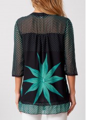 3/4 Sleeve Polka Dot Button Up Blouse