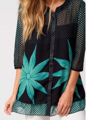 3/4 Sleeve Polka Dot Button Up Blouse